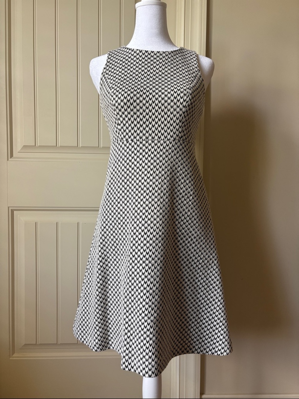 LOFT Black & White Patterned Fit-and-Flare Dress